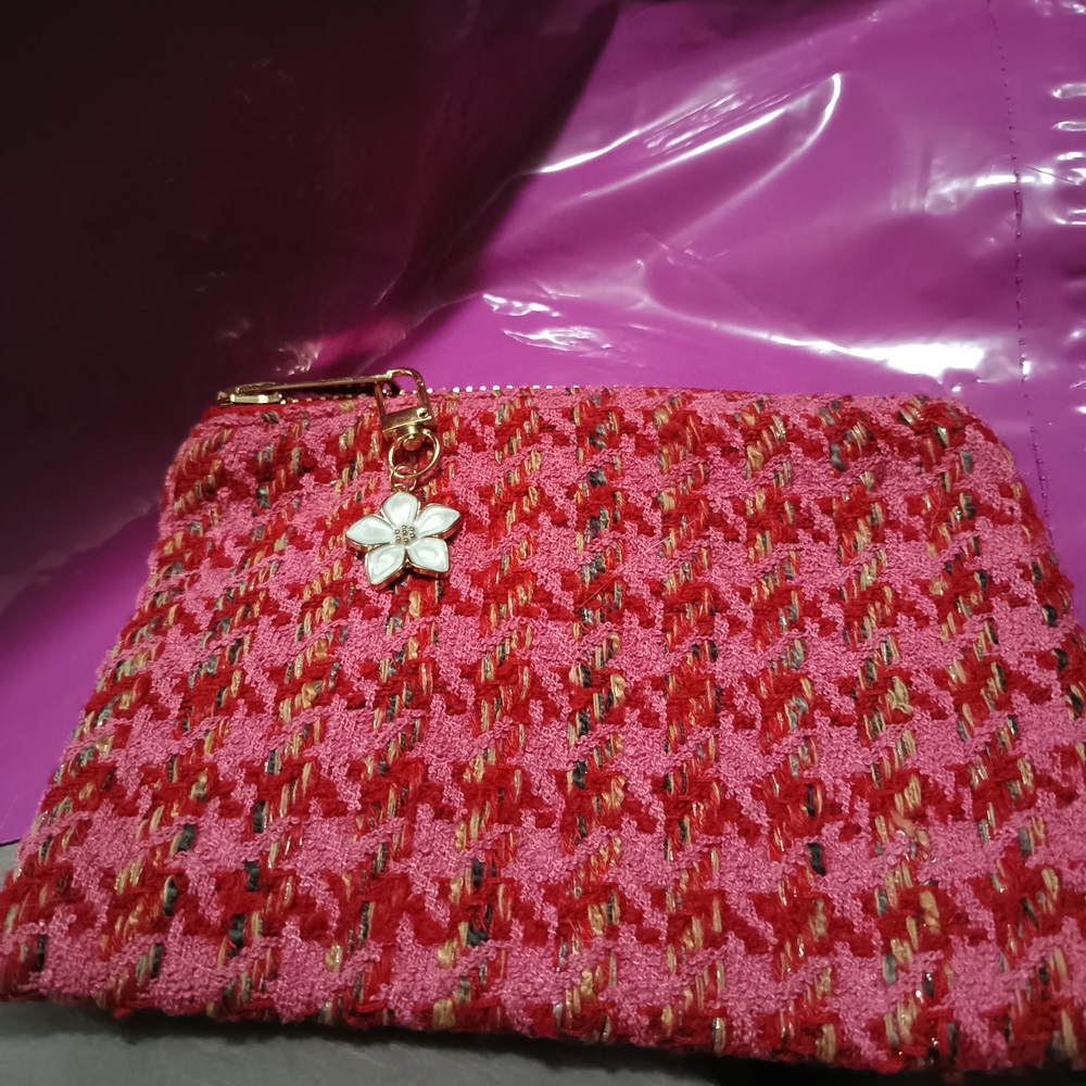 Elegant Pink and Red Tweed Wristlet